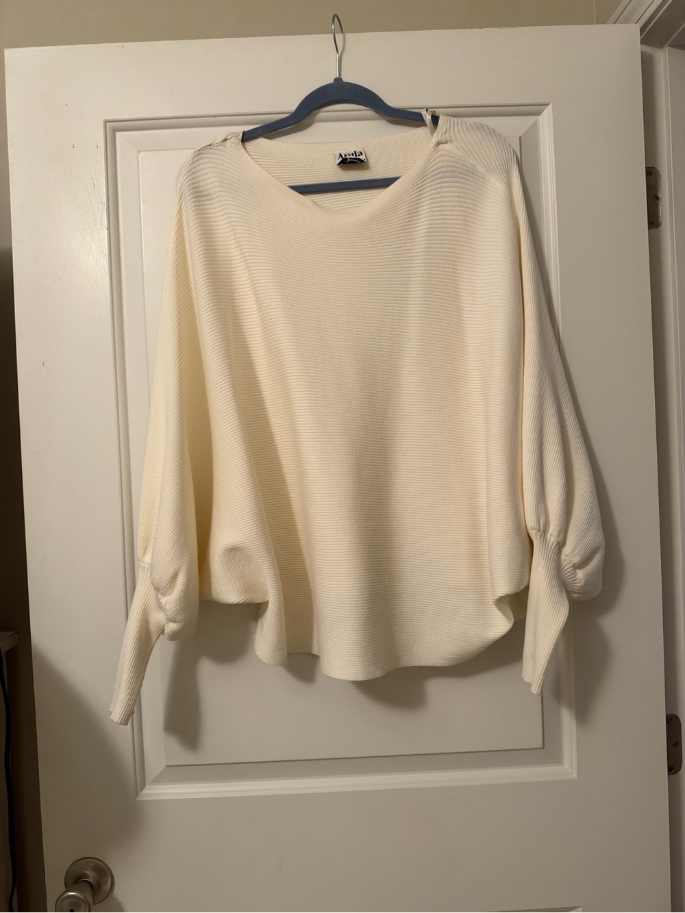 ARULA Cream Ribbed Batwing Crewneck Sweater
